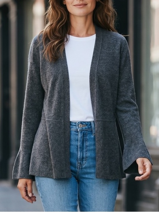 Charter Club Sweaters - Cashmere Cardigan Dark Heather Gray Sweater Flared Bell Sleeves Women’s Small